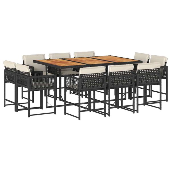 vidaXL Vrtna jedilna garnitura 11-delna z blazinami črna poli ratan