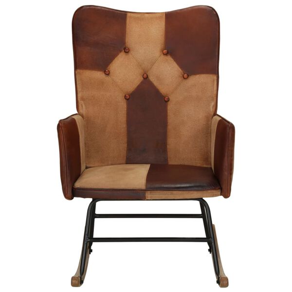 vidaXL Gugalni stol rjavo pravo usnje in platno