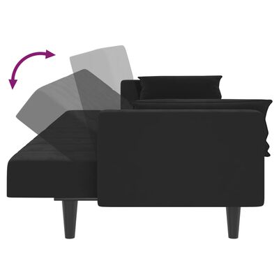 vidaXL Raztegljiv kavč dvosed z blazinama črn žamet
