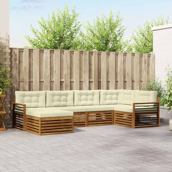 vidaXL Zunanja garnitura za sedenje z blazino 6 pcs Naravna in smetana