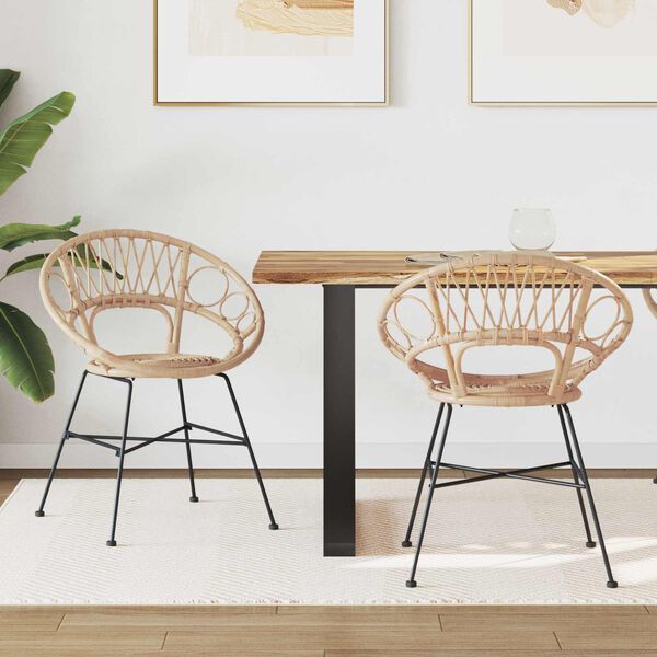 vidaXL Jedilni stol 2 pcs Naravna 49 x 51 x 81 cm Ratan in železo