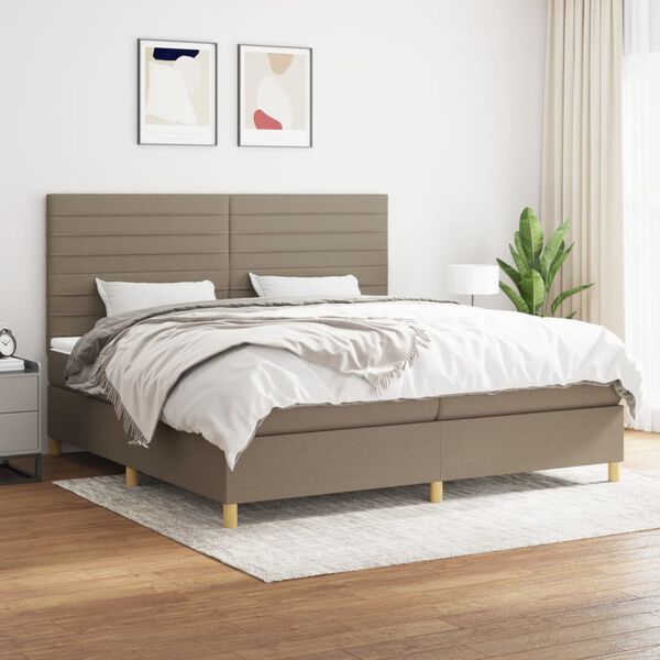 vidaXL Box spring postelja z vzmetnico taupe 200x200 cm blago
