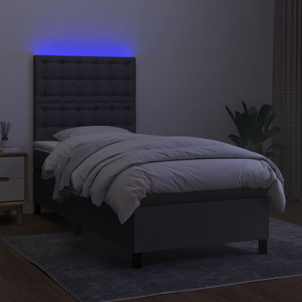 vidaXL Box spring postelja z vzmetnico LED temno siva 100x200 cm blago
