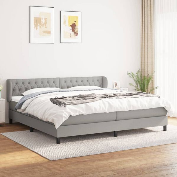 vidaXL Box spring postelja z vzmetnico svetlo siva 200x200 cm blago