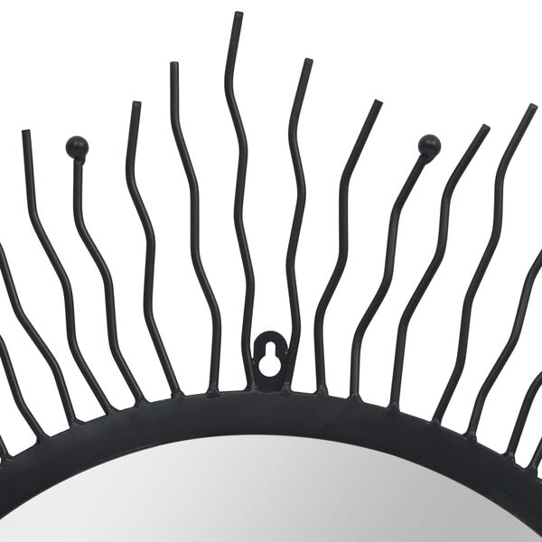 vidaXL Stensko ogledalo sonce 80 cm črne barve