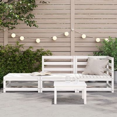 vidaXL Vrtni kavč s stolčkom za noge dvosed bela trdna borovina