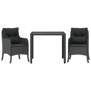 vidaXL Vrtna jedilna garnitura 3-delna z blazinami črn poli ratan