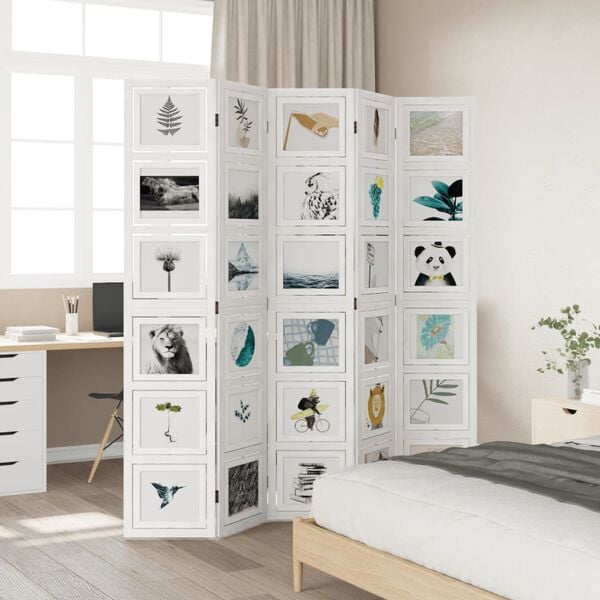 vidaXL Paravan 5-delni bel trden les pavlovnije