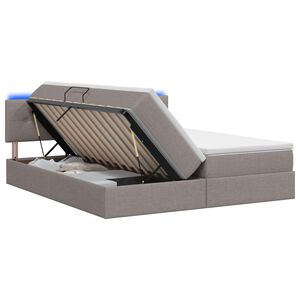 vidaXL LED Postelja za Shranjevanje z Blazino Taupe 180 x 200 cm Blago