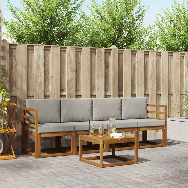 vidaXL Zunanja garnitura za sedenje 5 pcs Naravna in svetlo siva