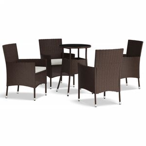 vidaXL Vrtna bistro garnitura 5-delna z blazinami rjav poli ratan