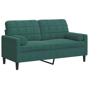 vidaXL Kavč dvosed z okrasnimi blazinami temno zelen 140 cm žamet