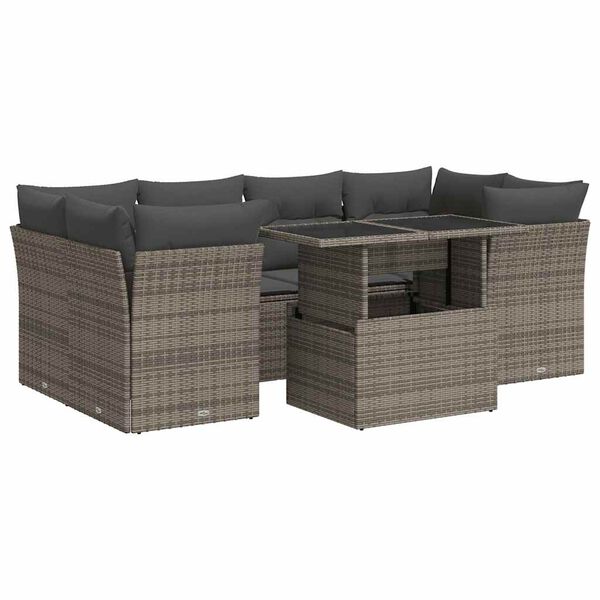 vidaXL Vrtna sedežna garnitura 7-delna z blazinami siv poli ratan