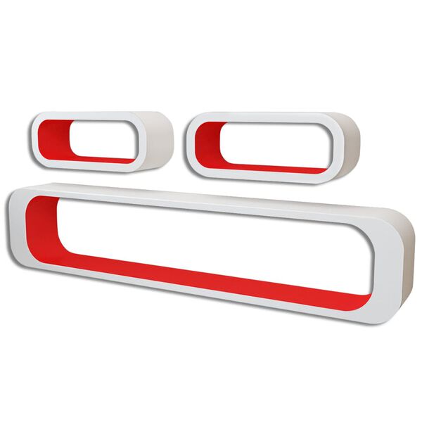 Lebdeče stenske police 3 kosi MDF kocke belo-rdeče