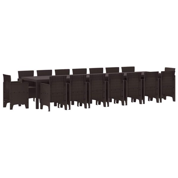 vidaXL Vrtna jedilna garnitura s blazinami z blazino 17 pcs Rjava PP