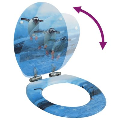 vidaXL Deska za WC školjko počasno zapiranje MDF dizajn pingvinov