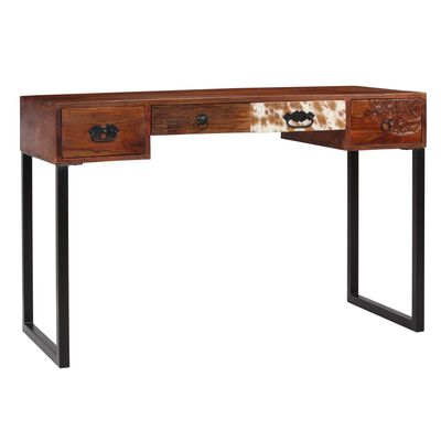 vidaXL Pisalna miza iz palisandra in pravega usnja 117x50x76 cm