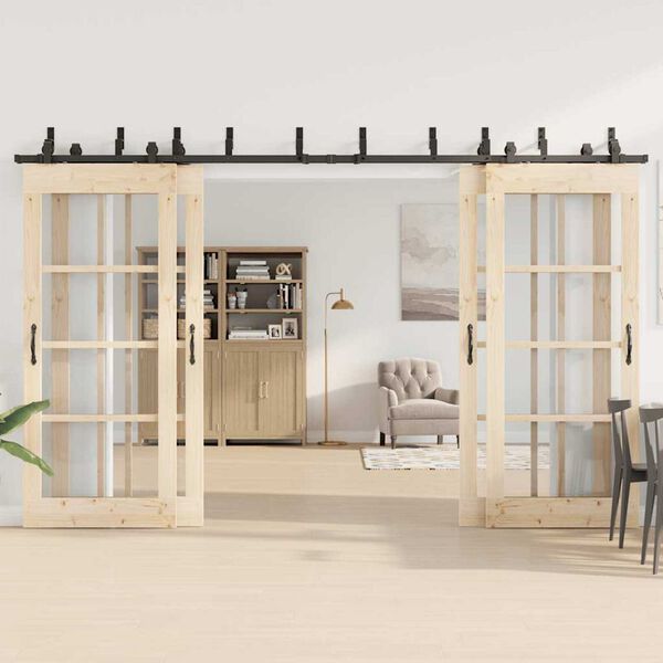 vidaXL Komplet opreme za drsna vrata 366 cm jeklo črne barve