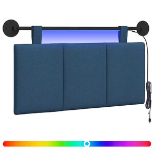 vidaXL Viseče vzglavje postelje Z LED svetlobo Modra Blago