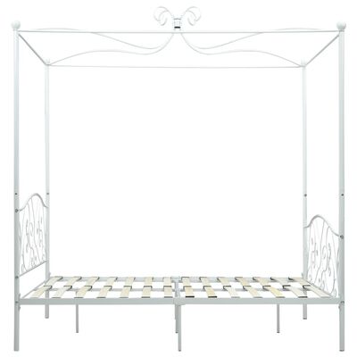 vidaXL Posteljni okvir z ogrodjem za baldahin bel kovinski 140x200 cm
