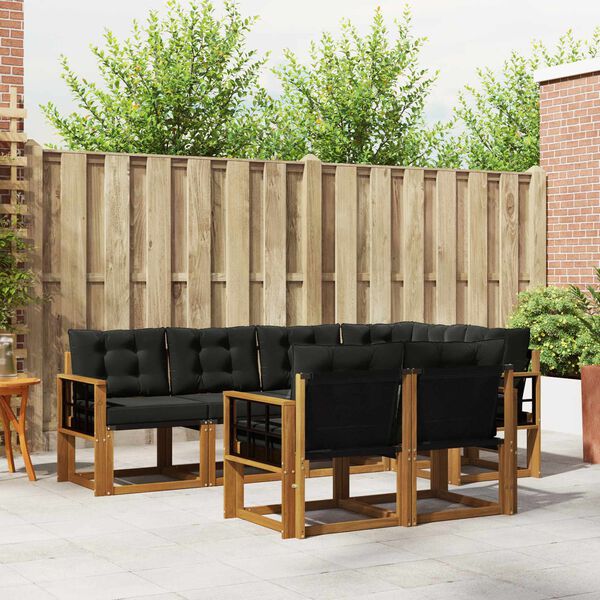 vidaXL Zunanja garnitura za sedenje z blazino 7 pcs Naravna in črna