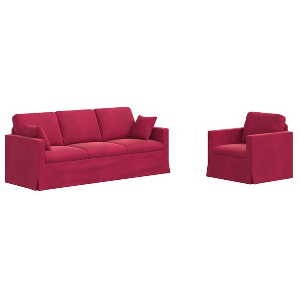 vidaXL Kavč 2 pcs Vinorodna rdeča 198 x 78 x 80 cm Žamet