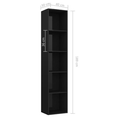 vidaXL Knjižna omara visok sijaj črna 40x30x189 cm iverna plošča