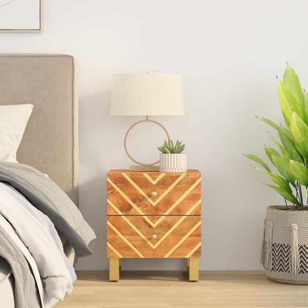 vidaXL Nočna omarica rjava in črna cm trden mangov les