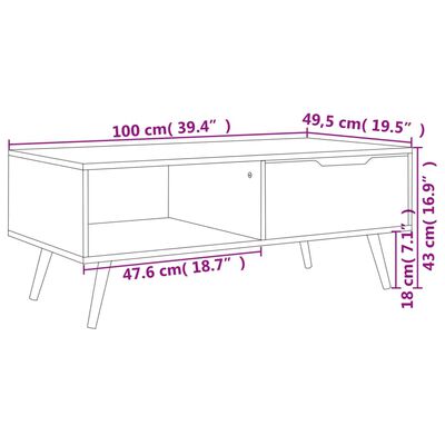 vidaXL Klubska mizica visok sijaj bela 100x49,5x43 cm iverna plošča