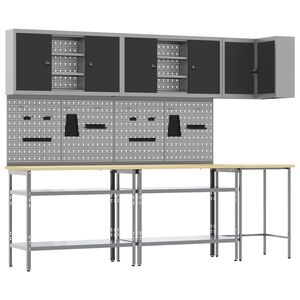 vidaXL Set delovnih omar s polico s shranjevanjem 10 pcs Črna in siva