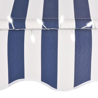vidaXL Ročno zložljiva tenda z LED lučkami 300 cm modra in bela