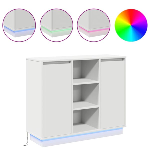 vidaXL LED bočni predalnik Bela 90 x 32 x 75 cm Konstruiran les