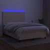 vidaXL Box spring postelja z vzmetnico LED krem 140x200 cm blago