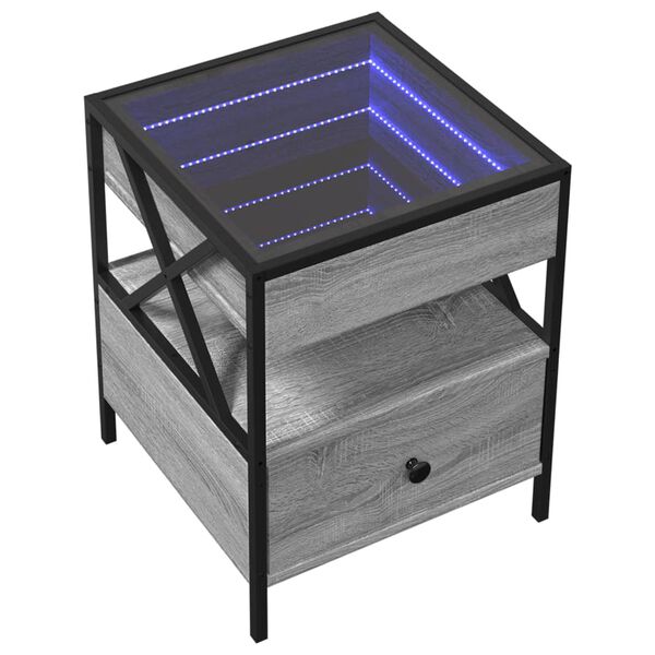 vidaXL Klubska mizica z neskončnimi LED siva sonoma 40x40x51 cm