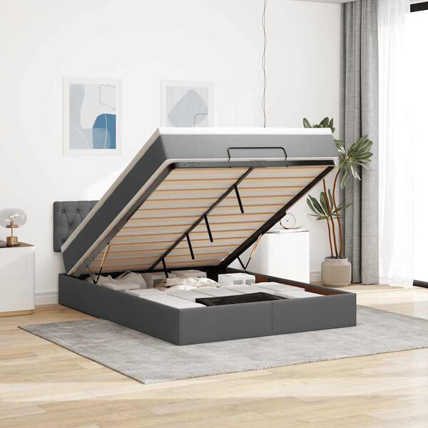 vidaXL Otomanska postelja z vzmetnico siv 140x190 cm blago