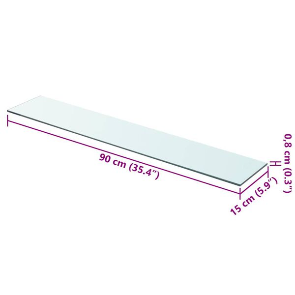 vidaXL Polica Prosojno Steklo 90x15 cm