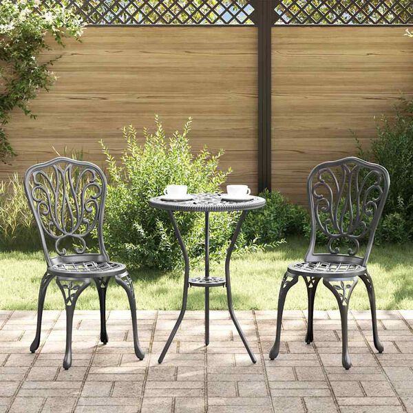 vidaXL Vrtnik Bistro Set 3 pcs Črna Aluminij