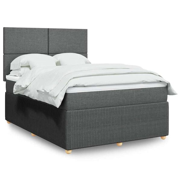 vidaXL Box spring postelja z vzmetnico temno siva 160x200 cm blago
