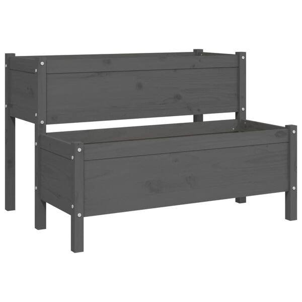 vidaXL Cvetlično korito sivo 110x84x75 cm trdna borovina