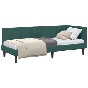 vidaXL Kotna postelja z vzglavjem Temno zelena 80 cm x 200 cm Žamet