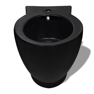 Črn keramičen kopalniški set stoječa WC školjka in bide