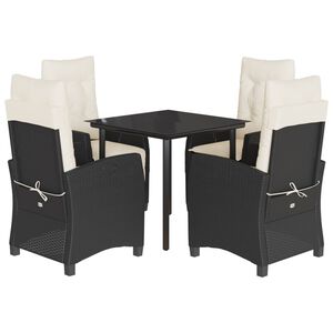 vidaXL Vrtna jedilna garnitura 5-delna z blazinami črn poli ratan