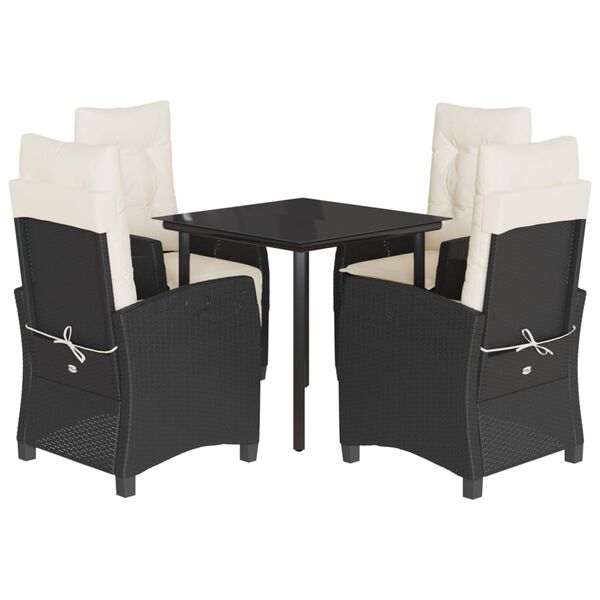 vidaXL Vrtna jedilna garnitura 5-delna z blazinami črn poli ratan