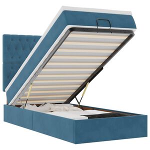 vidaXL Otomanski posteljni okvir z vzmetnicami moder 90x190cm žamet
