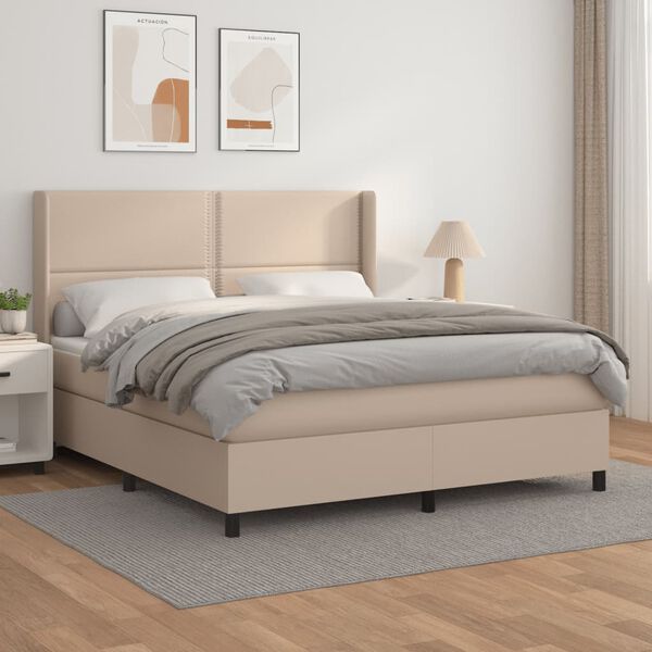 vidaXL Box spring postelja z vzmetnico kapučino 180x200cm umetno usnje