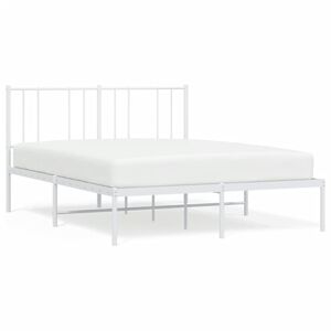 vidaXL Kovinski posteljni okvir z vzglavjem bel 140x190 cm