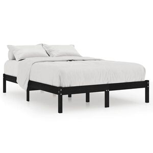vidaXL Posteljni okvir črn iz trdnega lesa 135x190 cm