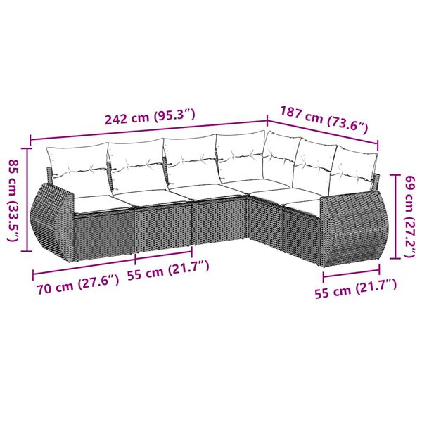 vidaXL Vrtna sedežna garnitura 6-delna z blazinami črna poli ratan