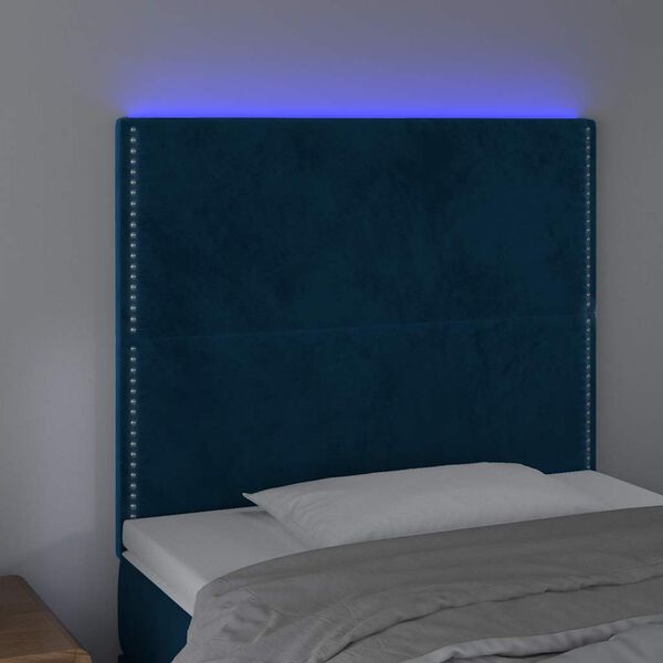 vidaXL LED posteljno vzglavje temno modro 100x5x118/128 cm žamet