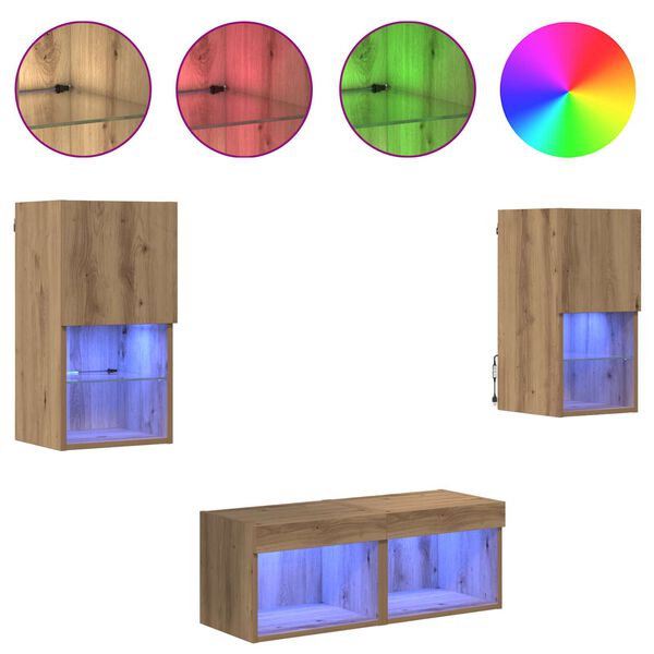 vidaXL TV stene z LED lučmi 4 pcs Umetni hrast Konstruiran les